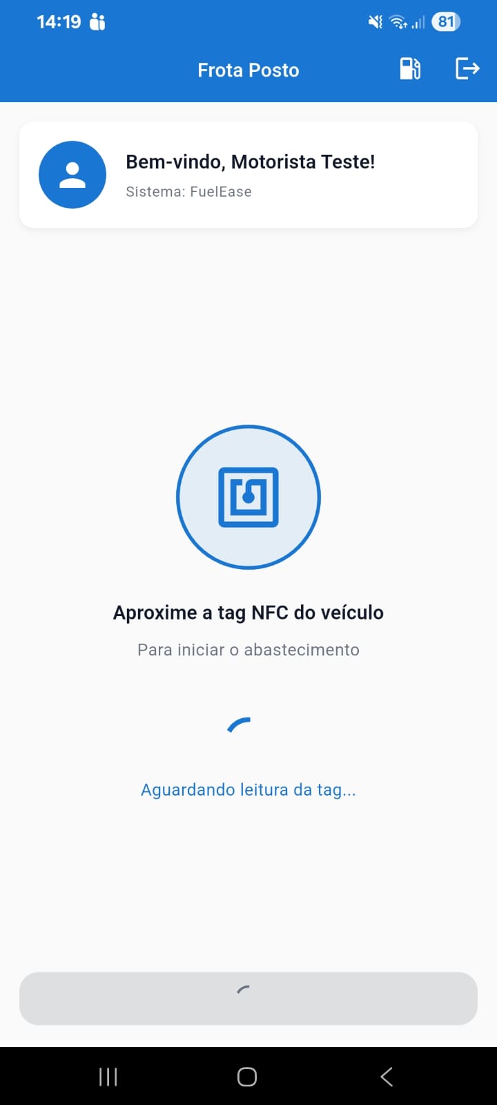 Aplicativo FuelEase aguardando a leitura NFC do veículo